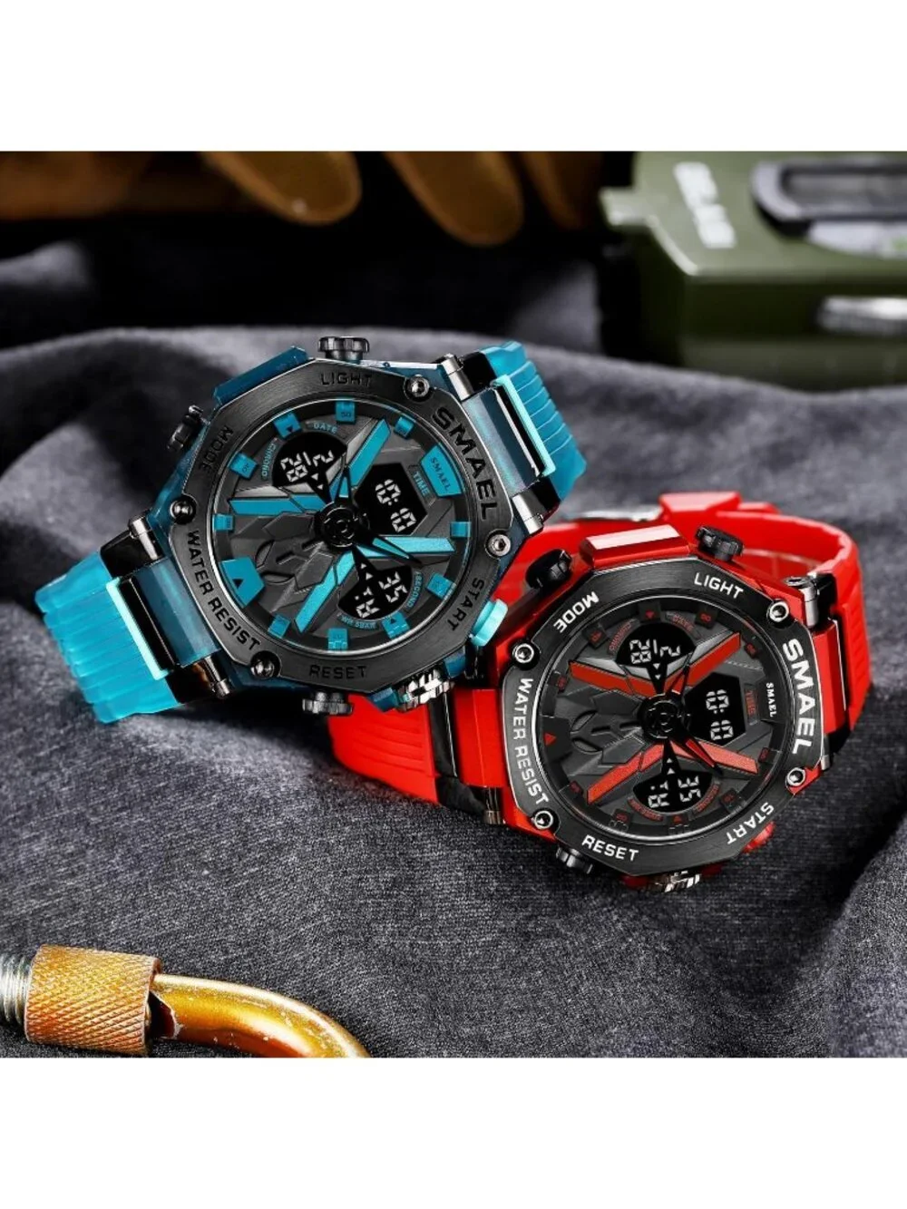 Men's All Red Analog Quartz Sports Waterproof Military Alarm LED Digital Watch
